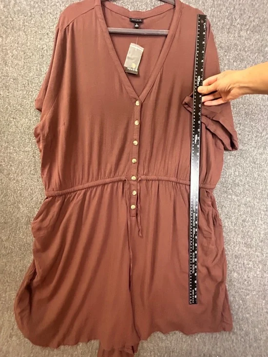 Torrid Romper Womens 3X Brown Rayon Slub Button Front V-Neck Tie Waist Pockets - Picture 15 of 16